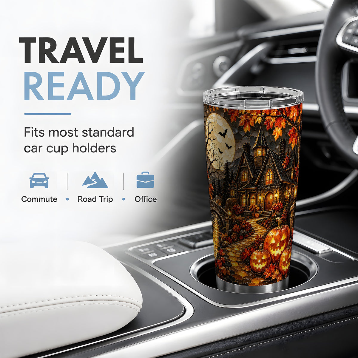 Moonlit Gothic House 20oz Tumbler, Halloween Autumn Artwork