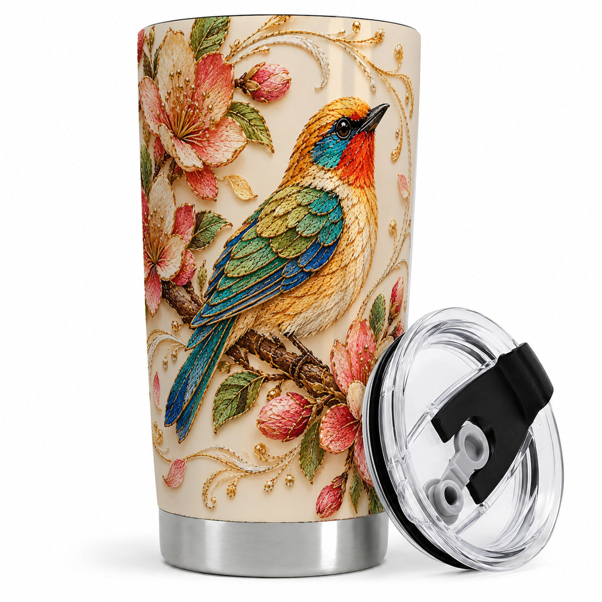 Floral Bird 20oz Tumbler, Colorful Nature Artwork for Bird Lovers