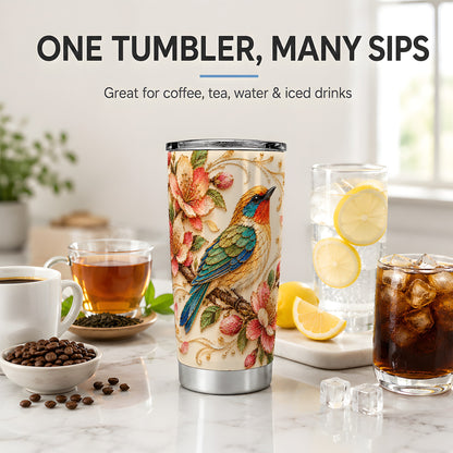 Floral Bird 20oz Tumbler, Colorful Nature Artwork for Bird Lovers