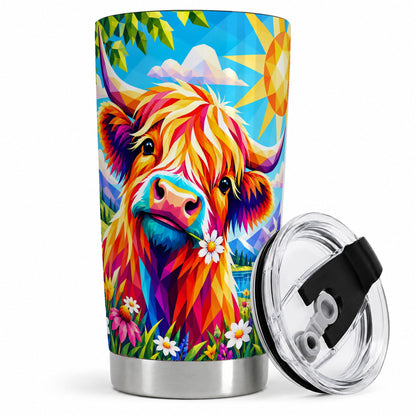 Colorful Highland Cow 20oz Tumbler, Geometric Farm Animal Artwork