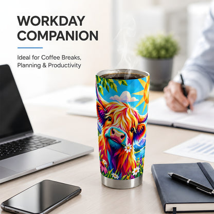 Colorful Highland Cow 20oz Tumbler, Geometric Farm Animal Artwork