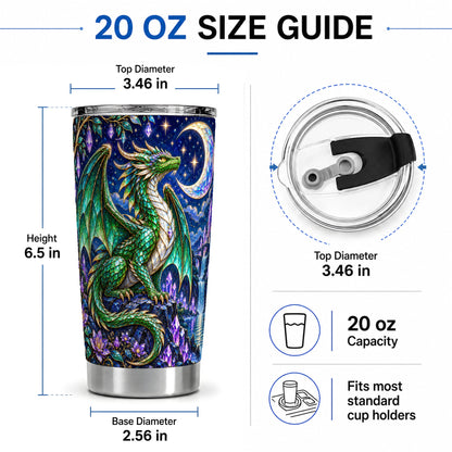 #pl[20oz|Steel] Fantasy Dragon 20oz Tumbler, Emerald Moon Crystal Artwork for Travel