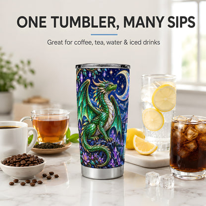 Fantasy Dragon 20oz Tumbler, Emerald Moon Crystal Artwork for Travel
