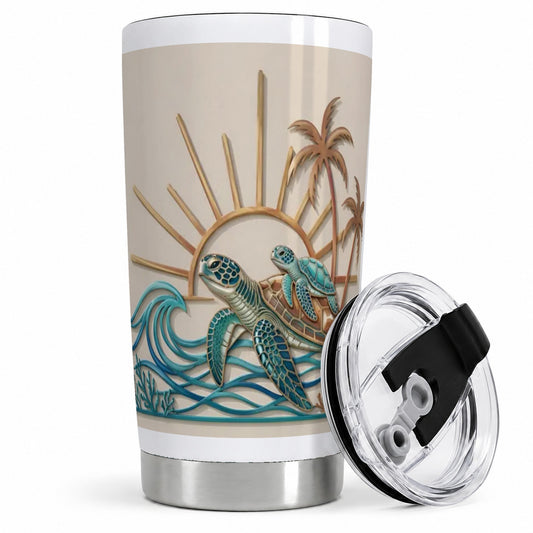 Sea Turtle Coastal Tumbler, 20oz Tumbler with Tropical Ocean Artwork