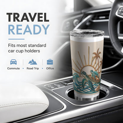 Sea Turtle Coastal Tumbler, 20oz Tumbler with Tropical Ocean Artwork