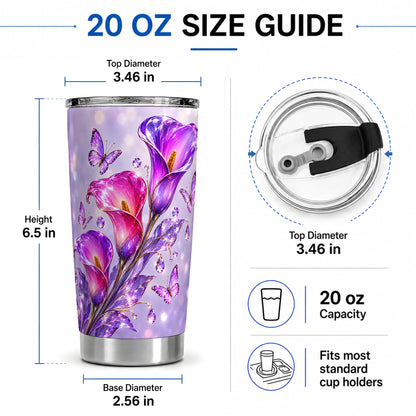 #pl[20oz|Steel] Purple Calla Lily Tumbler, 20oz Tumbler with Butterfly Floral Artwork
