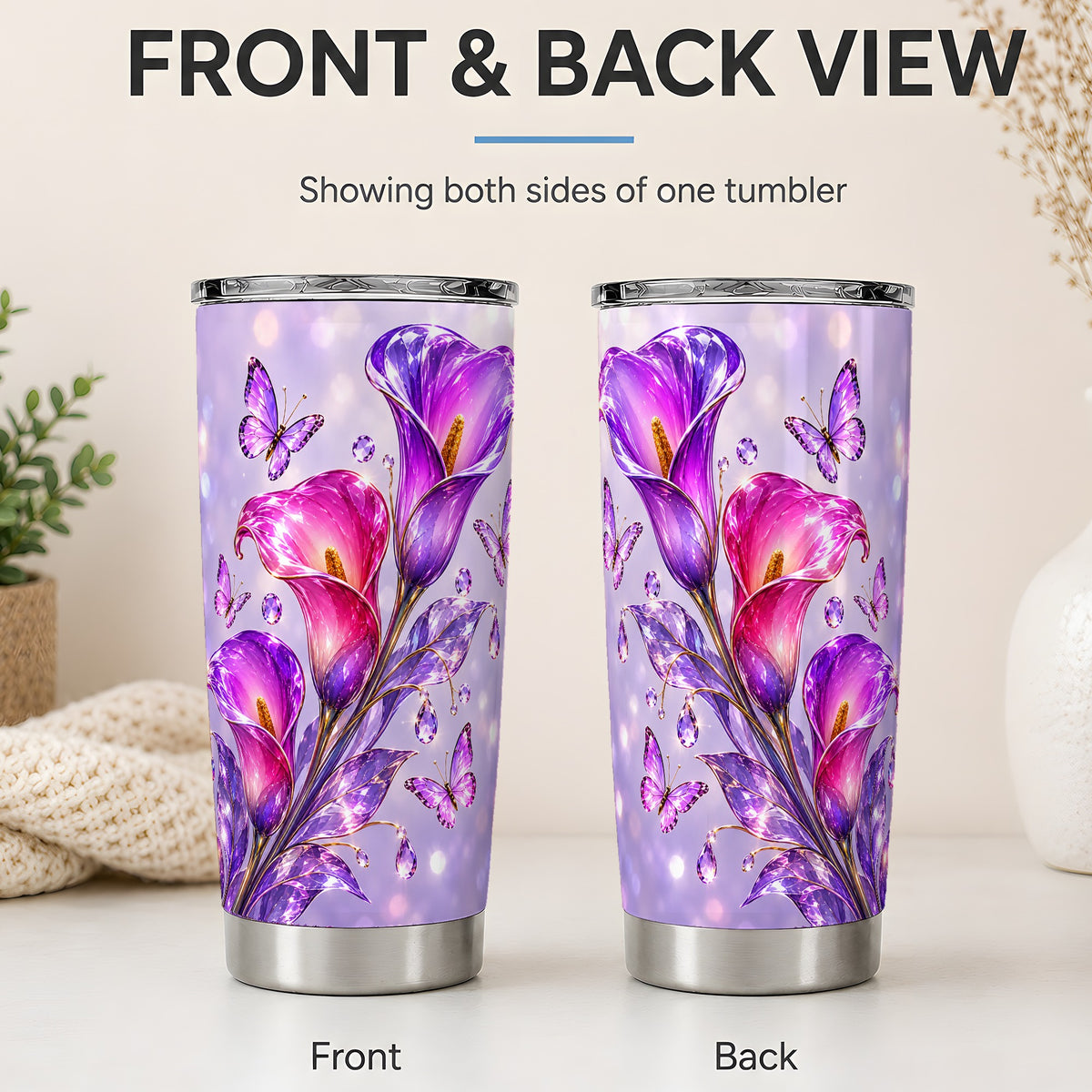 #pl[20oz|Steel] Purple Calla Lily Tumbler, 20oz Tumbler with Butterfly Floral Artwork