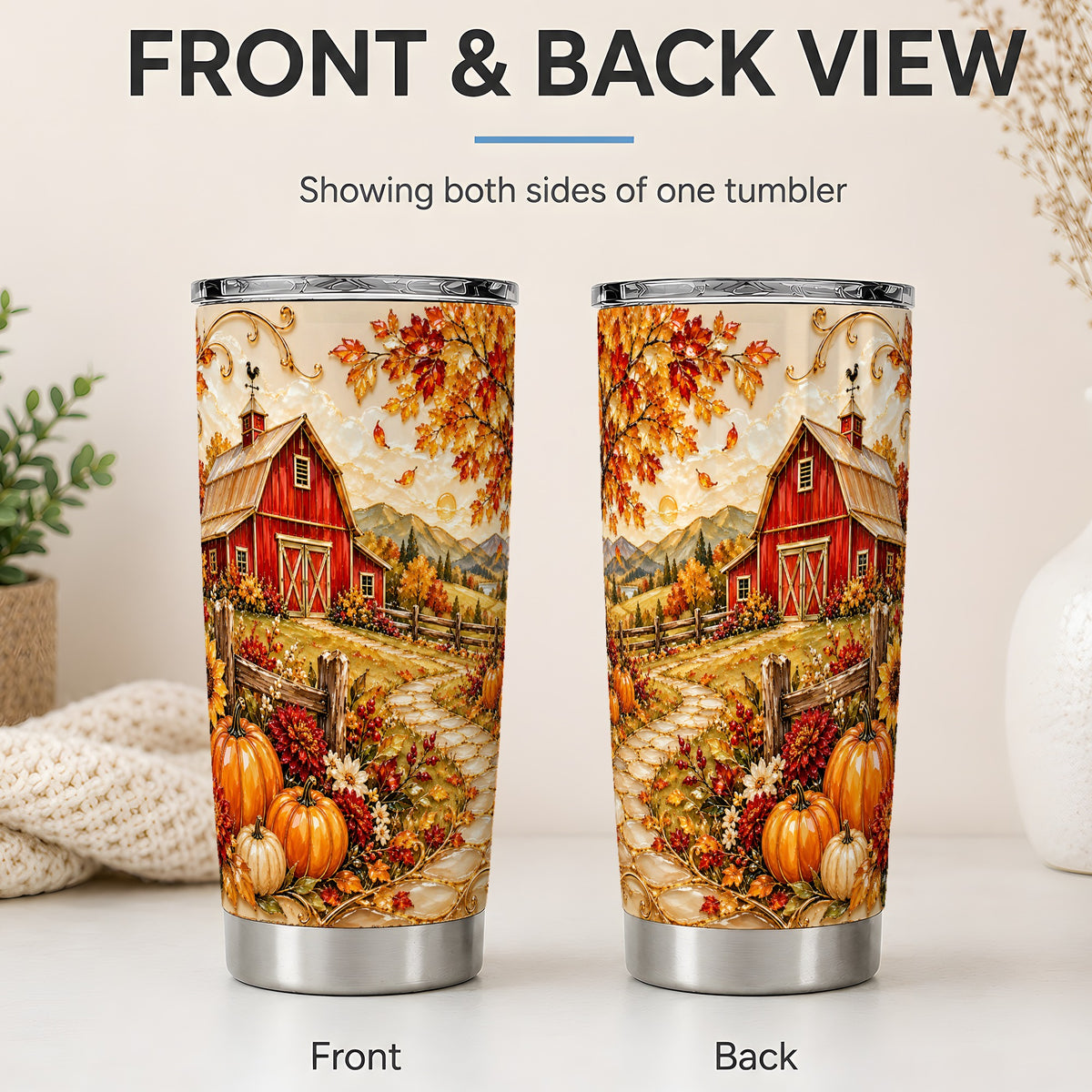 #pl[20oz|Steel] Autumn Barn Farmhouse Tumbler, 20oz Tumbler with Pumpkin Floral Artwork