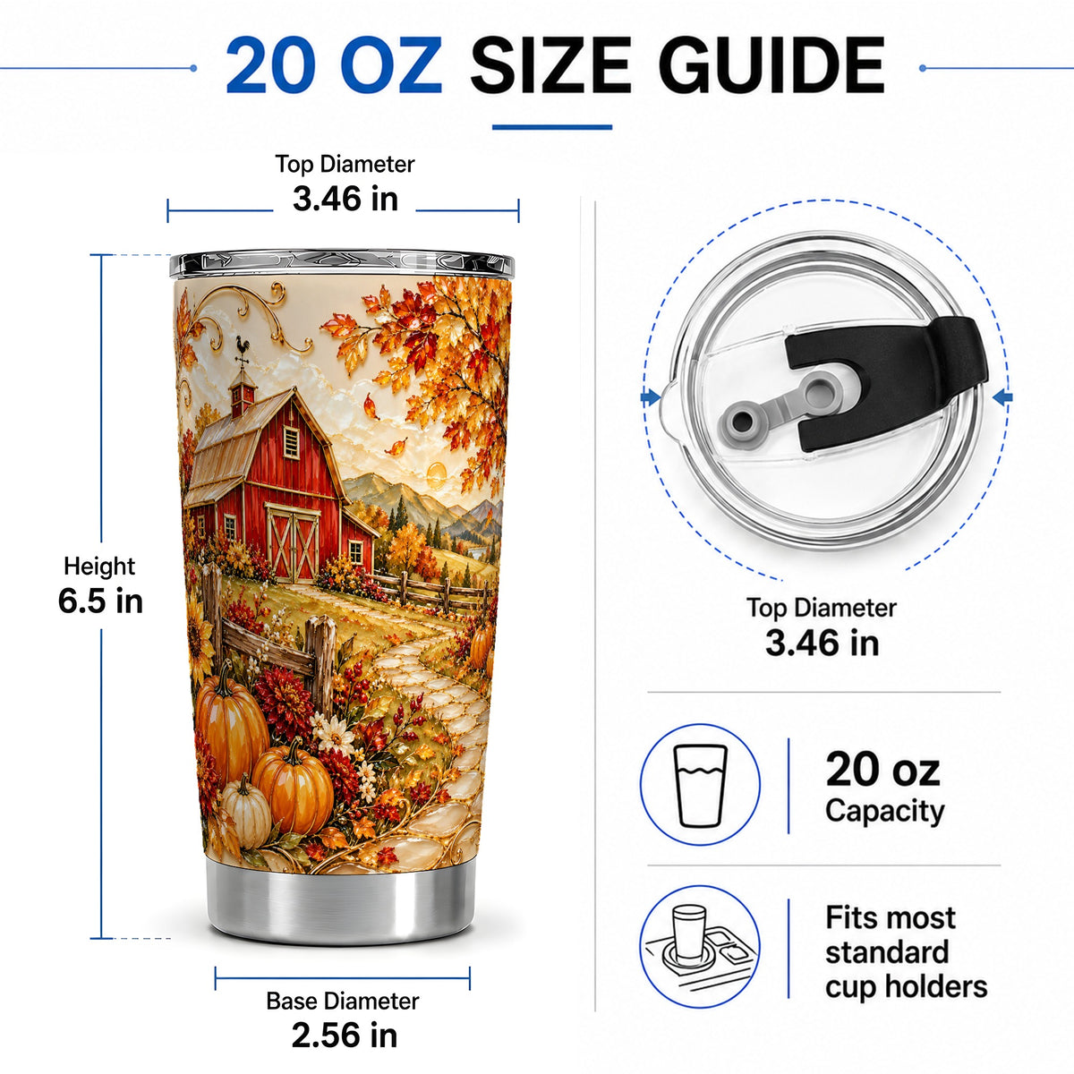 #pl[20oz|Steel] Autumn Barn Farmhouse Tumbler, 20oz Tumbler with Pumpkin Floral Artwork