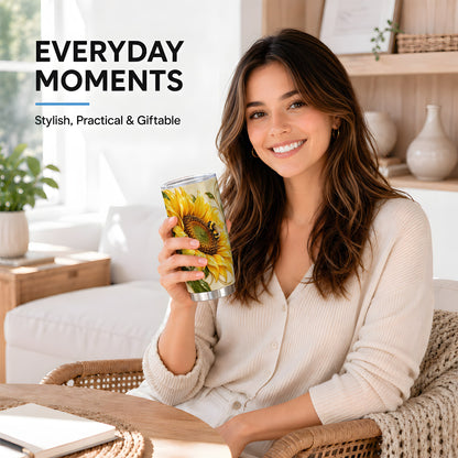 #pl[20oz|Steel] Sunflower and Bee Tumbler, 20oz Tumbler with Botanical Floral Artwork