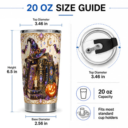 #pl[20oz|Steel] Witchy Halloween Books Tumbler, 20oz Tumbler with Pumpkin Ghost Artwork