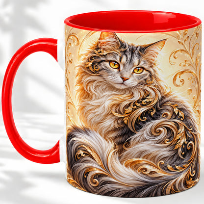 Ornate Baroque Cat Floral Ceramic Mug with Golden Scroll Artwork