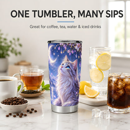 Fantasy Moon Cat Tumbler, 20oz Tumbler with Celestial Floral Artwork