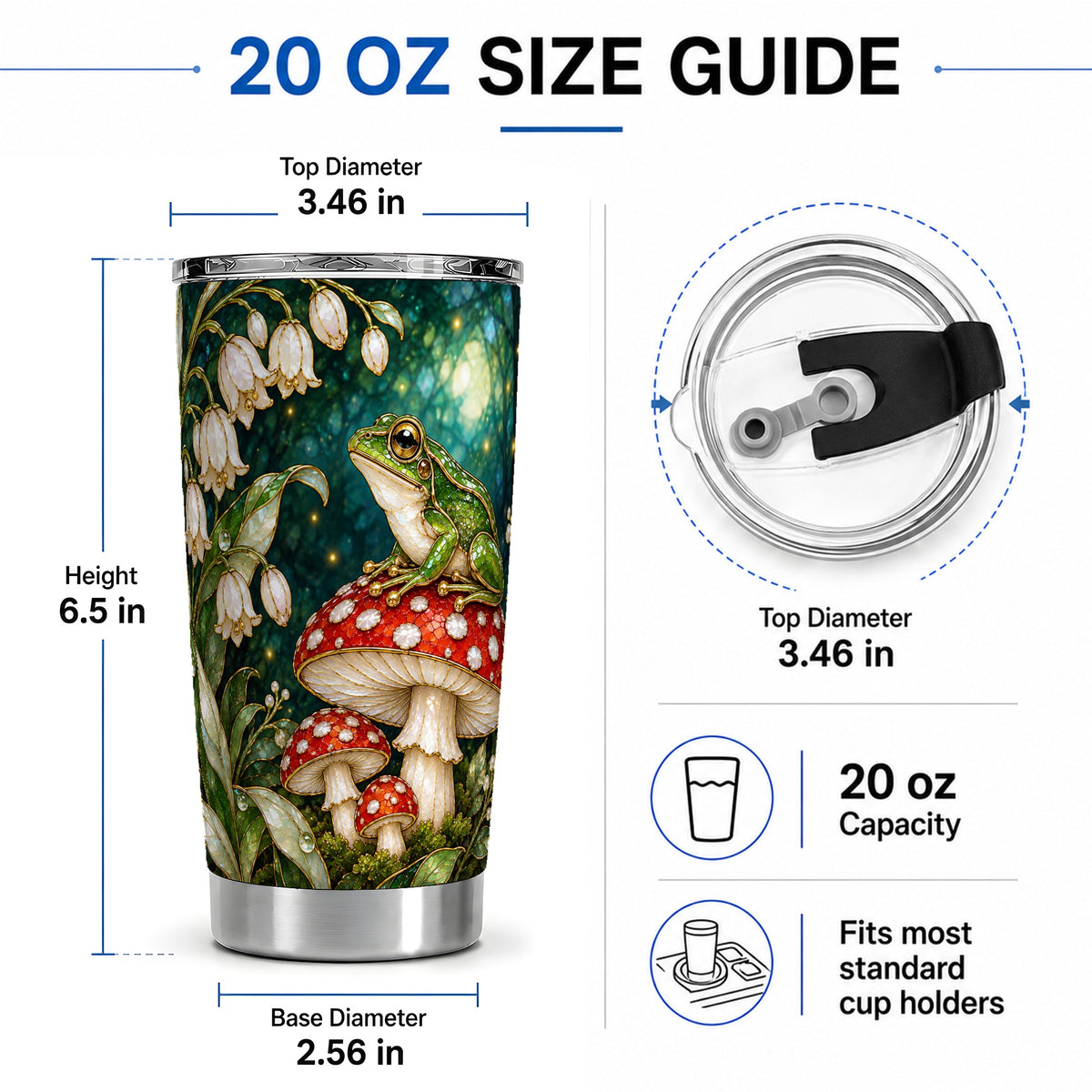 #pl[20oz|Steel] Frog Mushroom Forest Tumbler, 20oz Tumbler with Woodland Floral Artwork