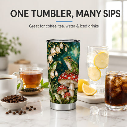 Frog Mushroom Forest Tumbler, 20oz Tumbler with Woodland Floral Artwork
