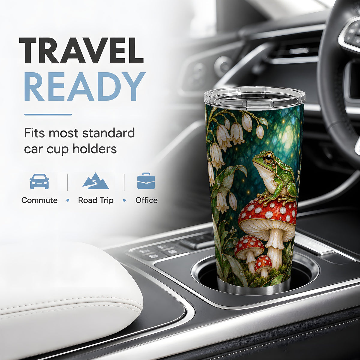 Frog Mushroom Forest Tumbler, 20oz Tumbler with Woodland Floral Artwork