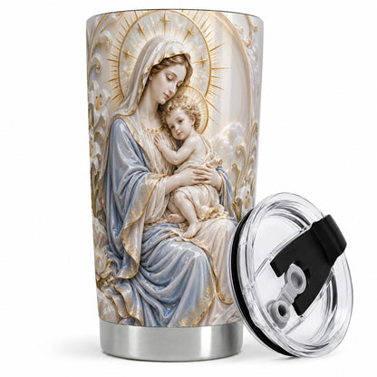 Mary and Child 20oz Stainless Steel Tumbler with Sacred Floral Art