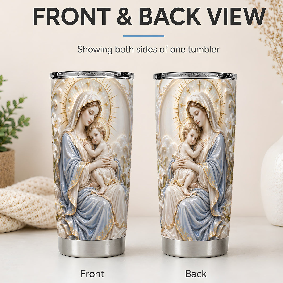 #pl[20oz|Steel] Mary and Child 20oz Stainless Steel Tumbler with Sacred Floral Art