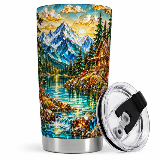 Crystal Mountain Cabin 20oz Stainless Steel Tumbler with Alpine Art
