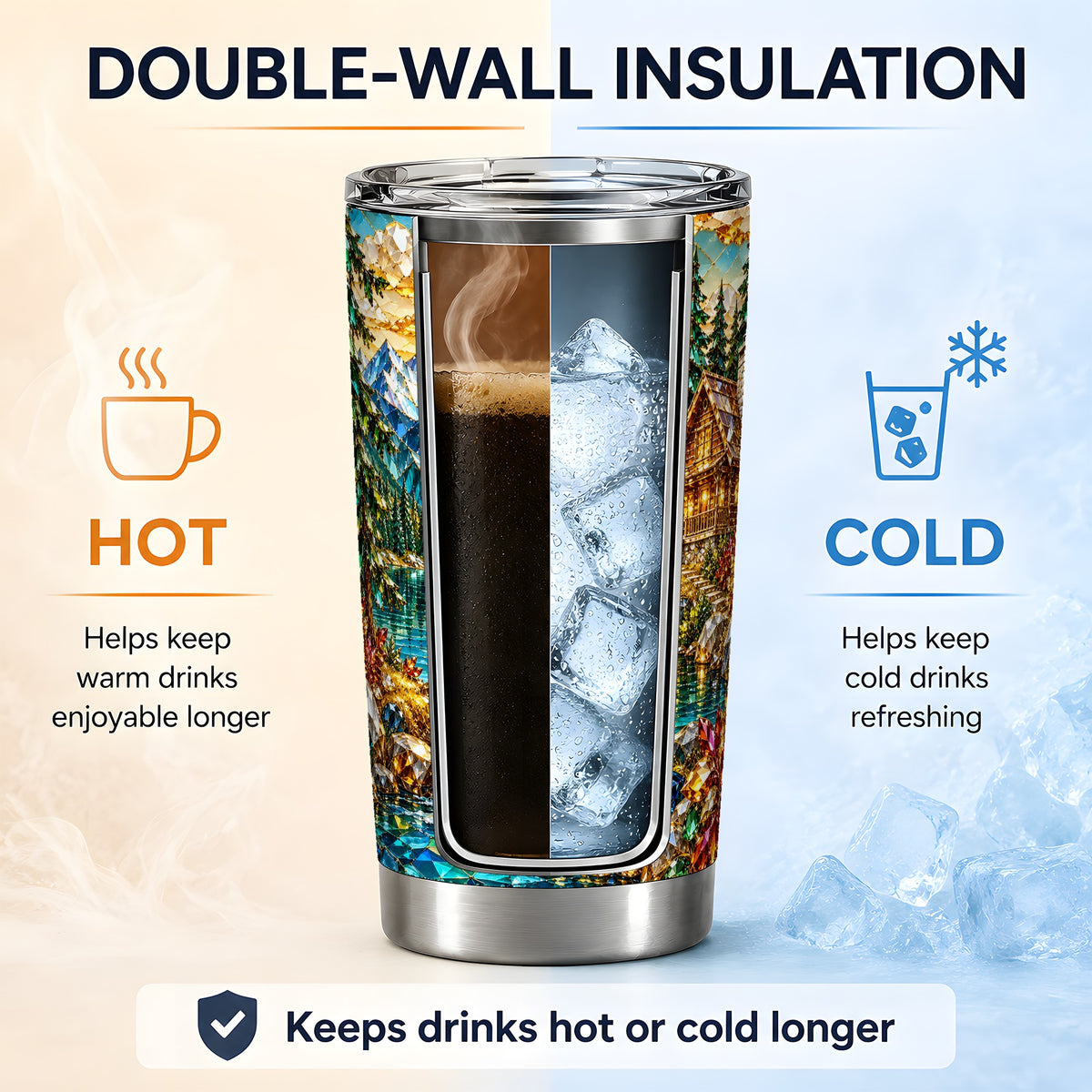 Crystal Mountain Cabin 20oz Stainless Steel Tumbler with Alpine Art
