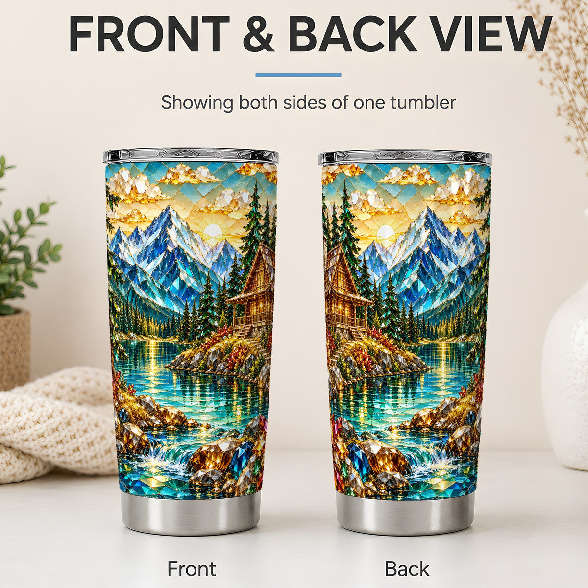 #pl[20oz|Steel] Crystal Mountain Cabin 20oz Stainless Steel Tumbler with Alpine Art