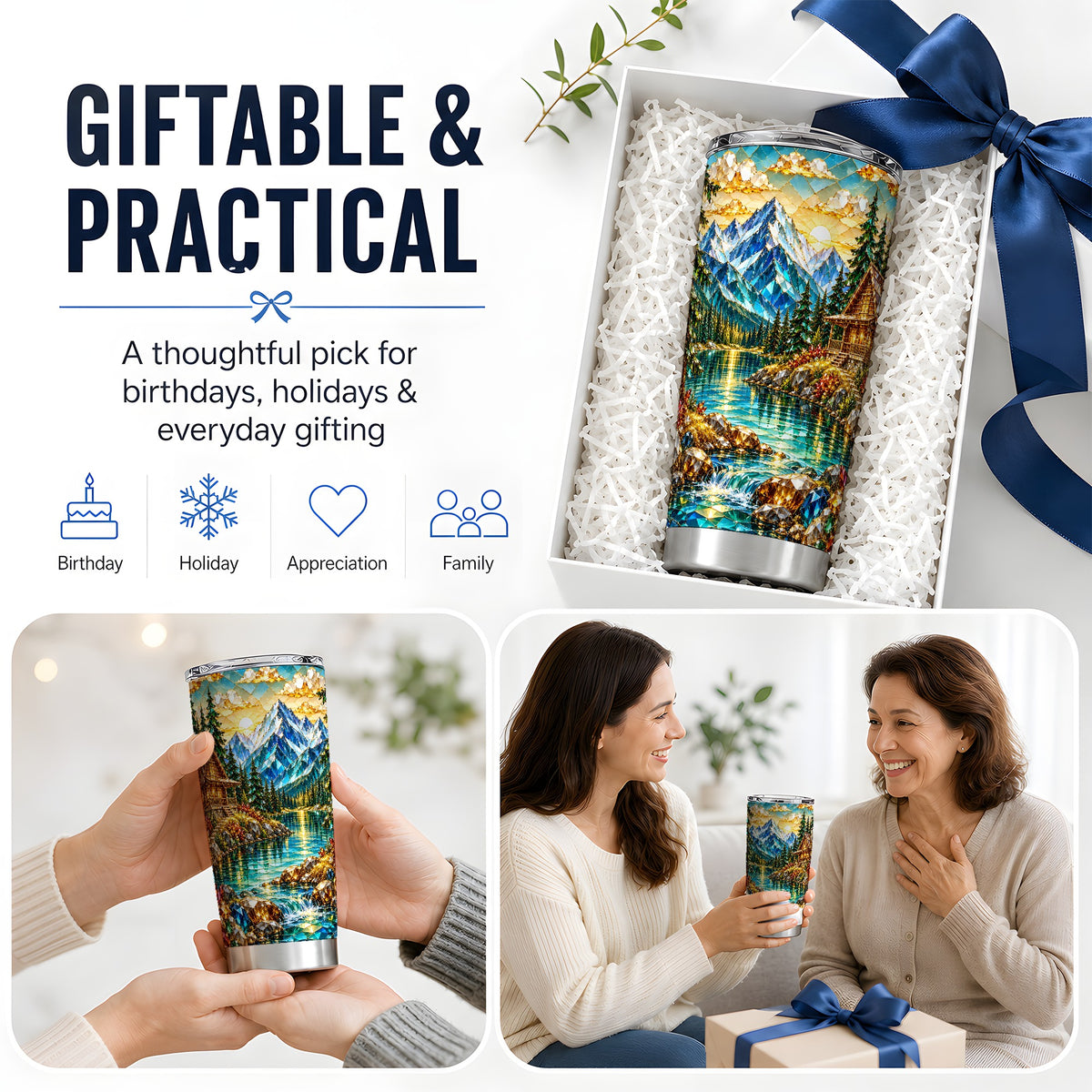 Crystal Mountain Cabin 20oz Stainless Steel Tumbler with Alpine Art