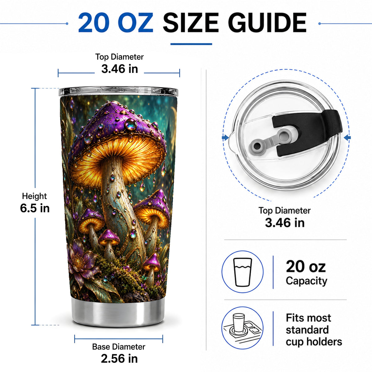 #pl[20oz|Steel] Enchanted Mushroom 20oz Stainless Steel Tumbler with Fantasy Forest Art