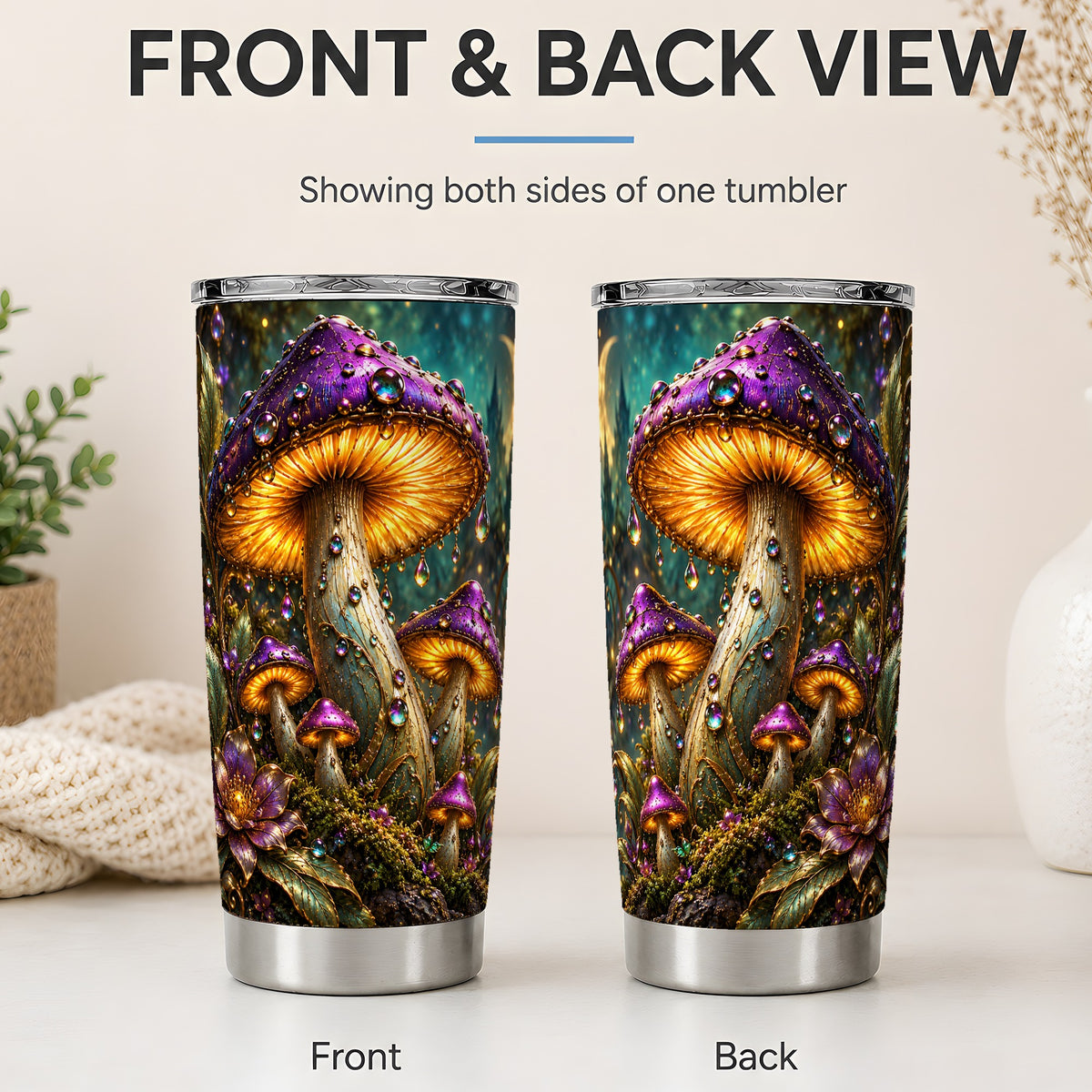 #pl[20oz|Steel] Enchanted Mushroom 20oz Stainless Steel Tumbler with Fantasy Forest Art