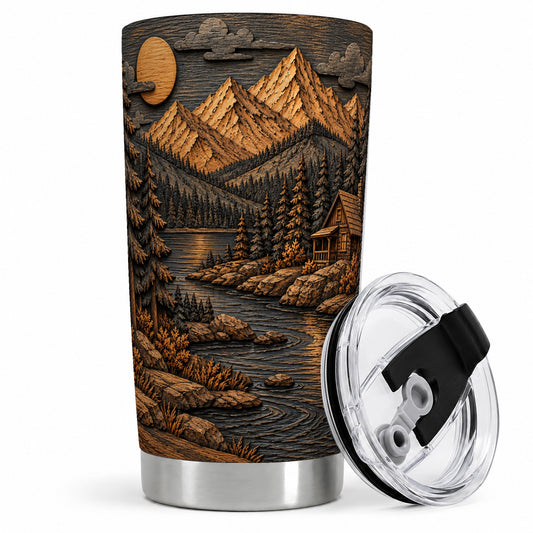 Rustic Mountain Cabin 20oz Stainless Steel Tumbler with Woodland Art