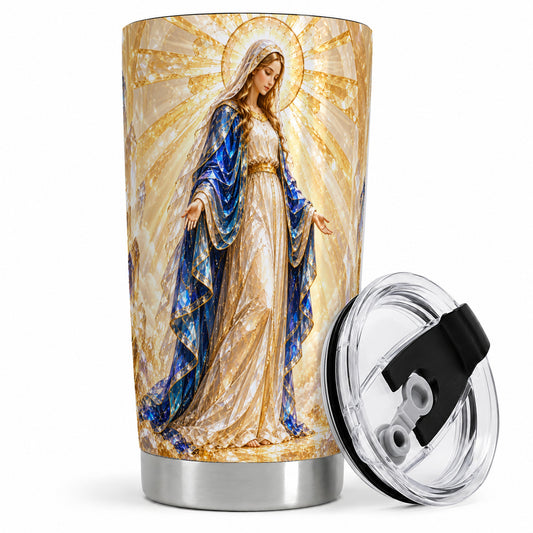 Radiant Mary 20oz Stainless Steel Tumbler with Crystal Style Faith Art
