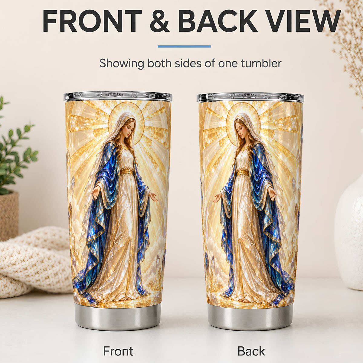 #pl[20oz|Steel] Radiant Mary 20oz Stainless Steel Tumbler with Crystal Style Faith Art
