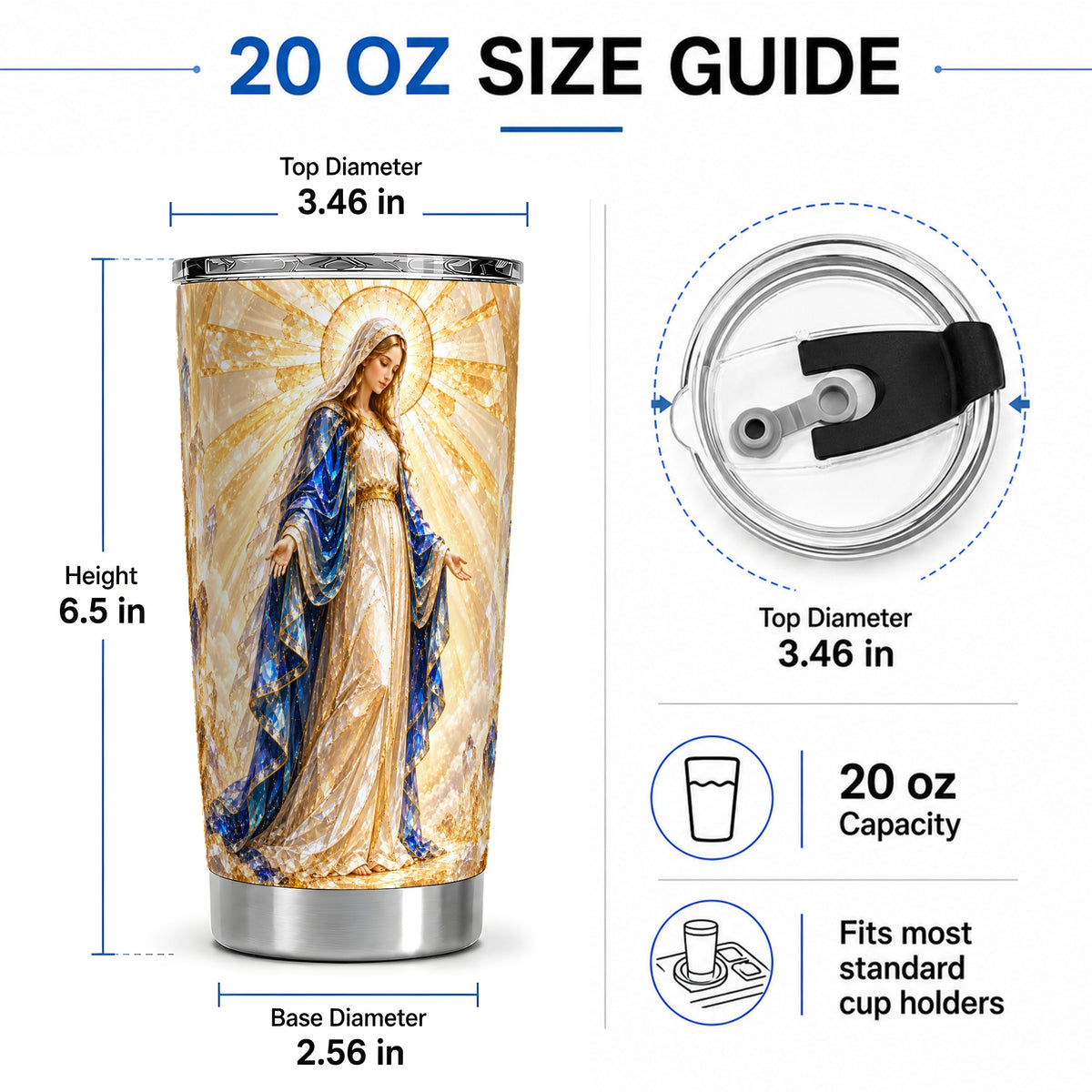 #pl[20oz|Steel] Radiant Mary 20oz Stainless Steel Tumbler with Crystal Style Faith Art