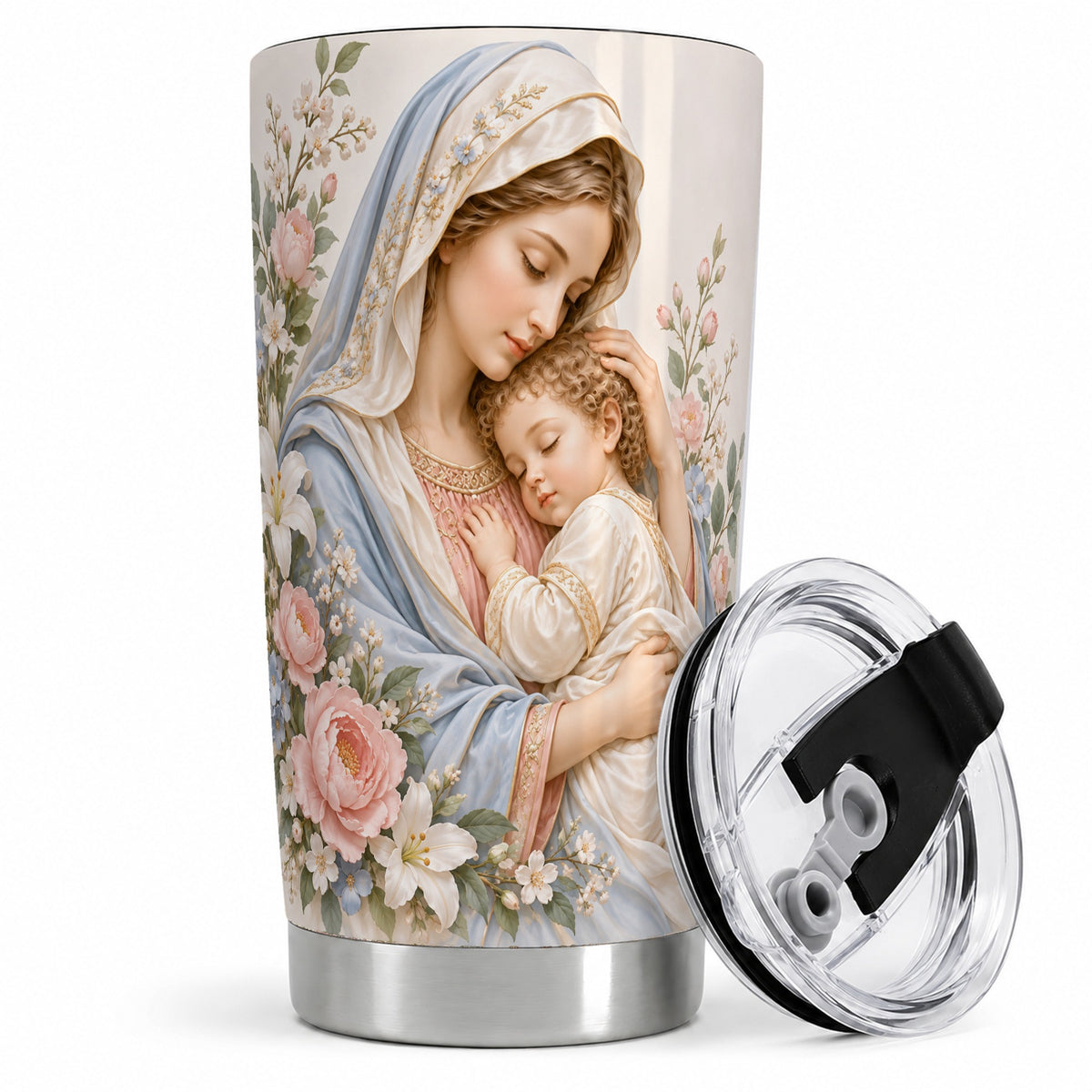 Mother and Child Floral 20oz Stainless Steel Tumbler with Pastel Art