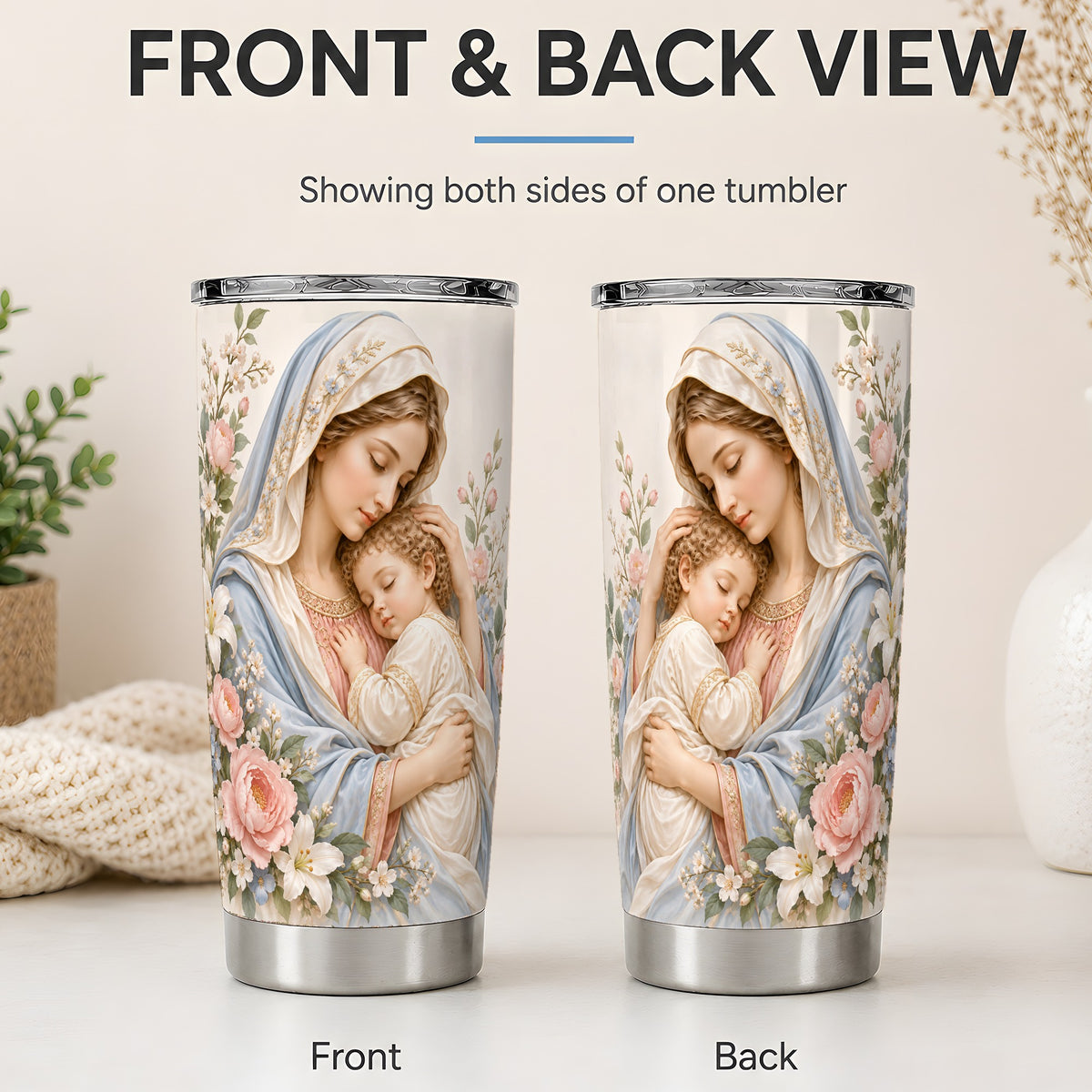 #pl[20oz|Steel] Mother and Child Floral 20oz Stainless Steel Tumbler with Pastel Art