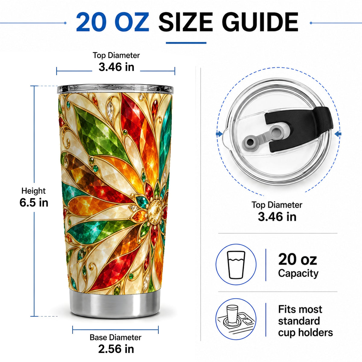 #pl[20oz|Steel] Jeweled Floral Pattern 20oz Tumbler, Printed Drinkware for Art Lovers