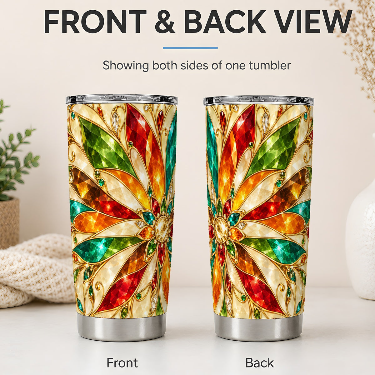 #pl[20oz|Steel] Jeweled Floral Pattern 20oz Tumbler, Printed Drinkware for Art Lovers