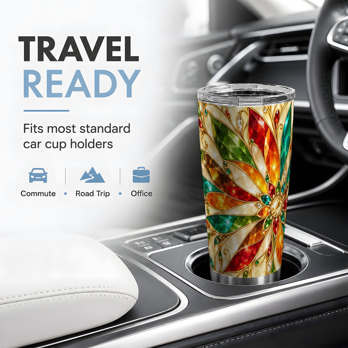 Jeweled Floral Pattern 20oz Tumbler, Printed Drinkware for Art Lovers
