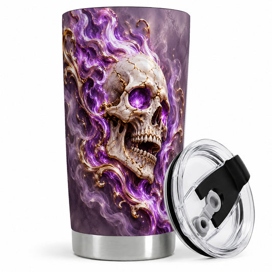 Purple Flame Skull 20oz Tumbler, Printed Drinkware for Gothic Art Lovers