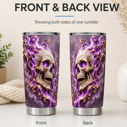 #pl[20oz|Steel] Purple Flame Skull 20oz Tumbler, Printed Drinkware for Gothic Art Lovers