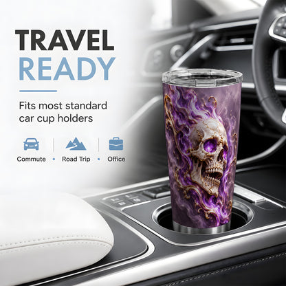 Purple Flame Skull 20oz Tumbler, Printed Drinkware for Gothic Art Lovers
