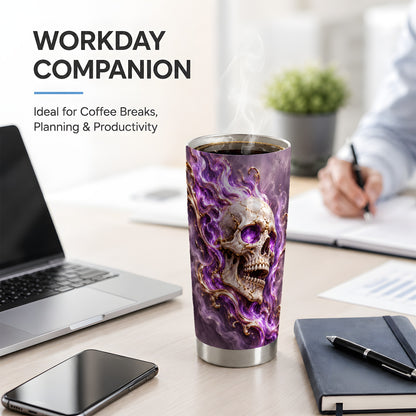 Purple Flame Skull 20oz Tumbler, Printed Drinkware for Gothic Art Lovers