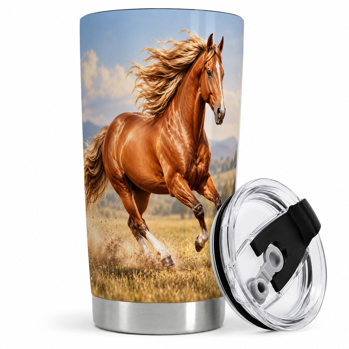 Galloping Chestnut Horse 20oz Tumbler, Printed Drinkware for Horse Lovers