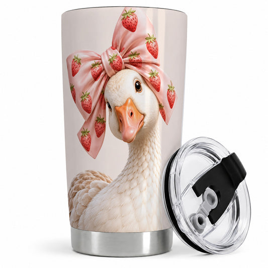Strawberry Bow Goose 20oz Tumbler, Printed Drinkware for Goose Lovers