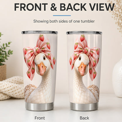 #pl[20oz|Steel] Strawberry Bow Goose 20oz Tumbler, Printed Drinkware for Goose Lovers