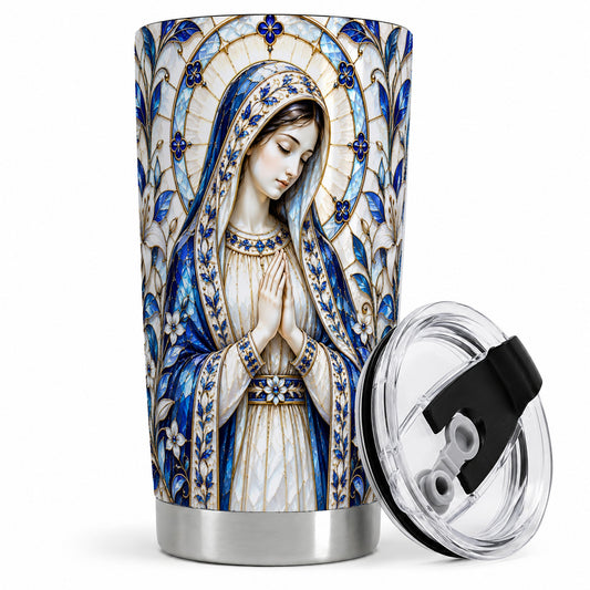 Virgin Mary Floral 20oz Tumbler, Printed Drinkware for Christian Art Lovers