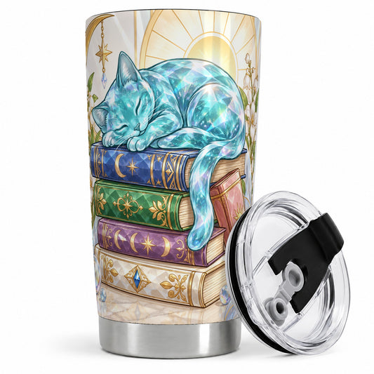 Celestial Sleeping Cat 20oz Tumbler, Printed Drinkware for Cat Lovers