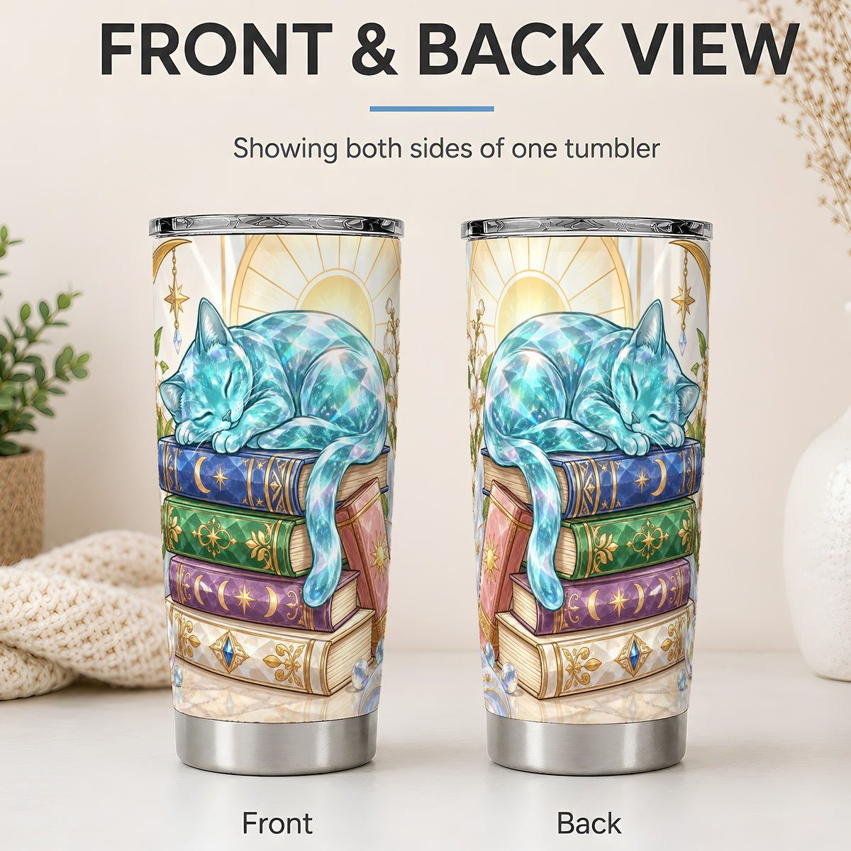 #pl[20oz|Steel] Celestial Sleeping Cat 20oz Tumbler, Printed Drinkware for Cat Lovers