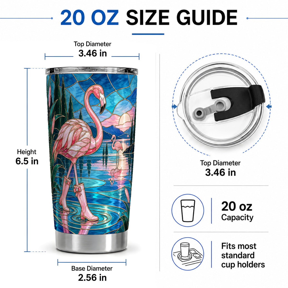 #pl[20oz|Steel] Stained Glass Style Flamingo 20oz Tumbler for Bird Lovers