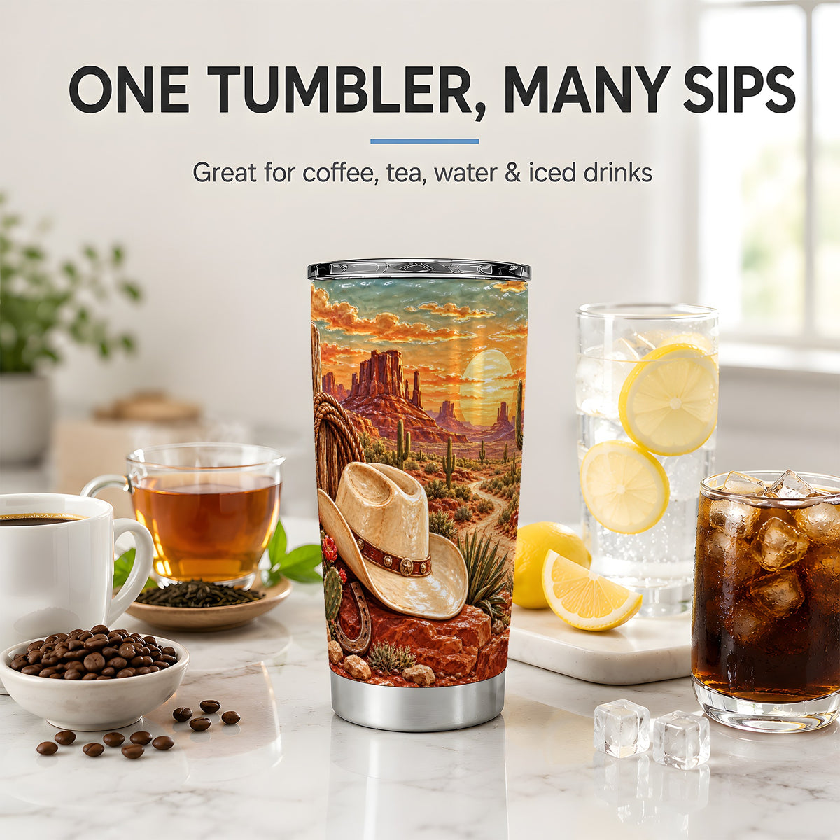 Western Cowboy Desert 20oz Tumbler for Western Style Fans