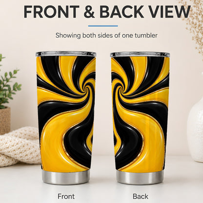 #pl[20oz|Steel] Yellow Black Abstract Swirl 20oz Tumbler for Modern Art Fans